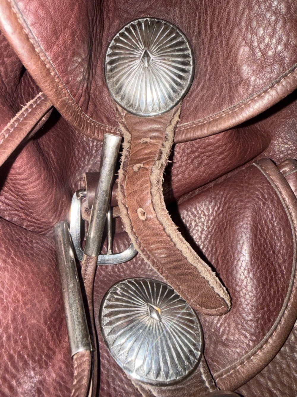 Western style Rugged Pebbled Leather Backpack with Silver Concho Accent - Picture 11 of 13